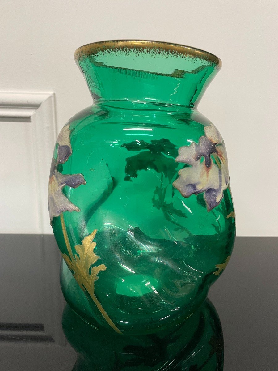 Legras - Art Nouveau Enamelled Glass Tors Vase Montjoye-photo-4